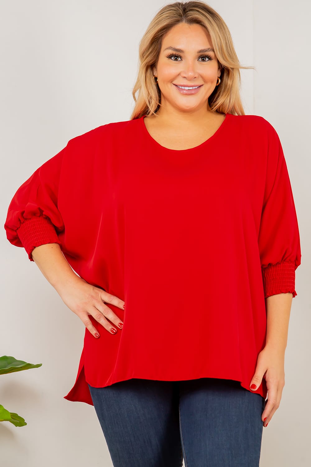 Top With Smocking Sleeves in Red & Black