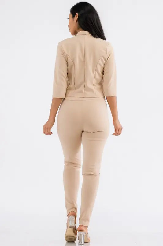 2PC Blazer Jacket & Pants Set Nude