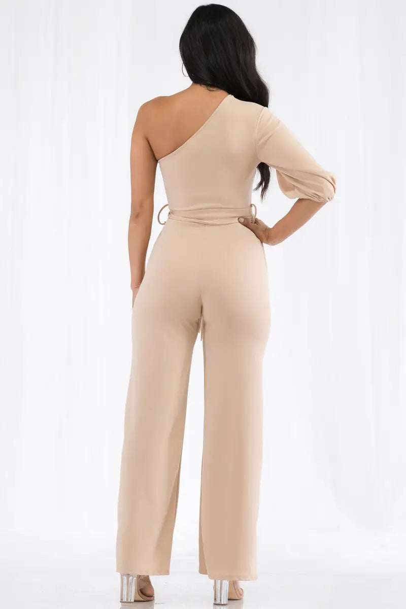 One Shoulder Jumpsuit in Nude