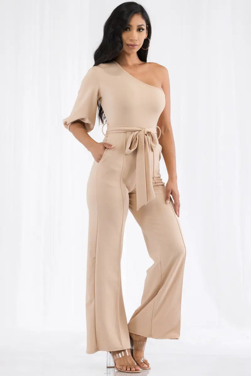 One Shoulder Jumpsuit in Nude