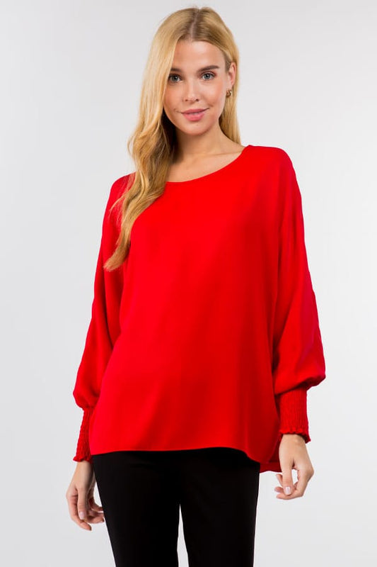 Top with Shirring Sleeve in Red