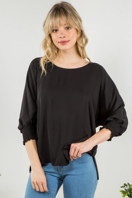 Top With Smocking Sleeves in Red & Black